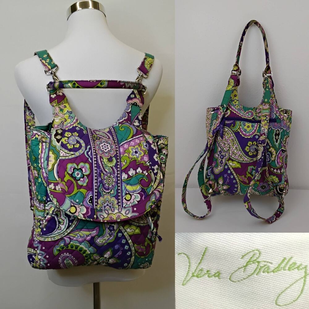 Vera Bradley Quilted Backpack Heather Purple Paisley Print Top Handle #J5585